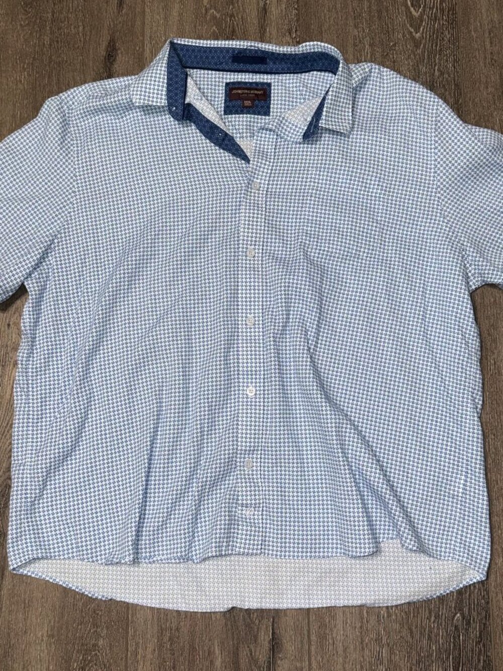 Johnston & Murphy Button Up Shirt Mens 3XL White Blue Geometric Stretch Casual